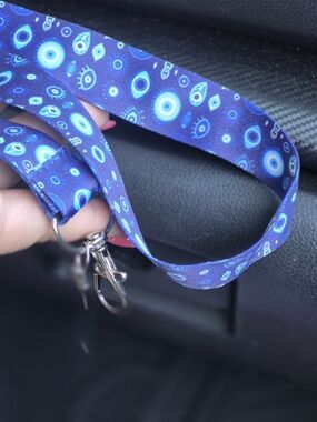 Blue Evil Eye Pattern Lanyard Keychain ☆ Use As Necklace, Keys & ID Card Holder